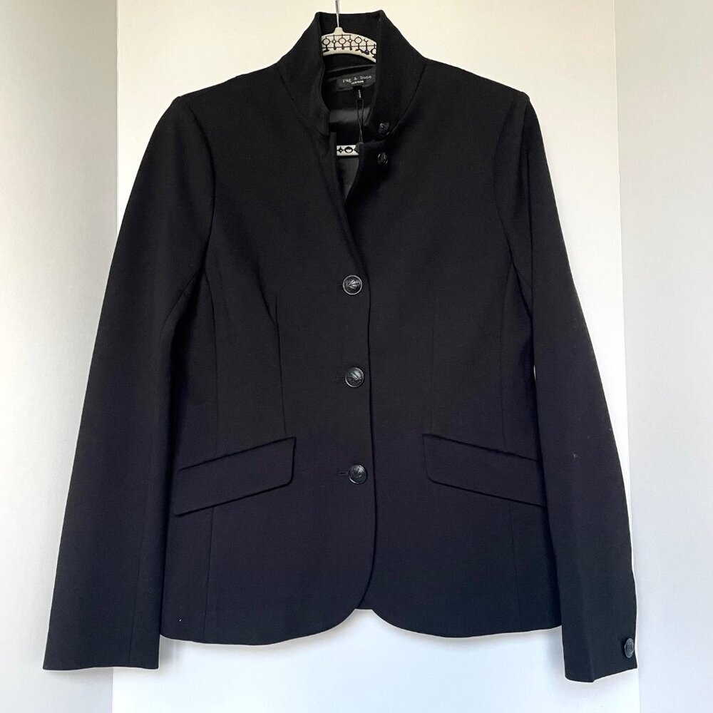 Rag & Bone Sadie Ponte Blazer Black Tailored Stretch Jacket Size 8 - Picture 3 of 16